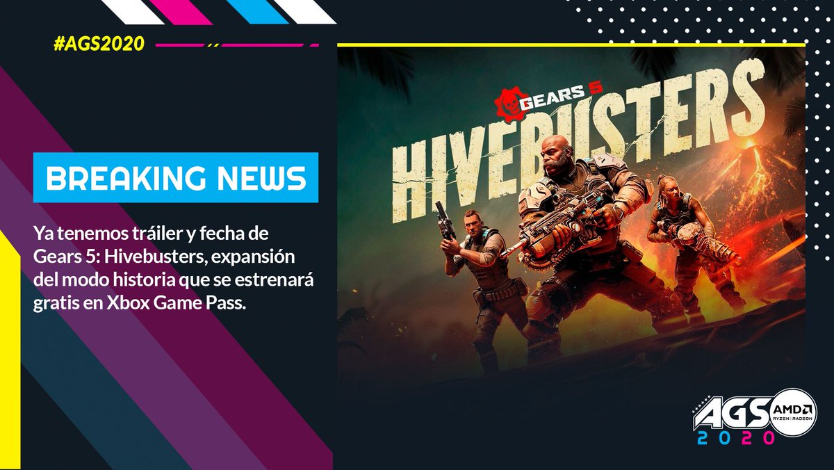 ArGameShow's tweet photo. #AGSBreakingNews 💥 Gears 5 fue uno de los mejores lanzamientos del año pasado, y ahora los jugadores de PC y Xbox podrán disfrutar de una nueva campaña de tres horas de duración con el lanzamiento este próximo 15 de Diciembre de Gears 5 - Hivebusters
#AGS2020 #ArGameShow https://t.co/dCmhNkRQp8