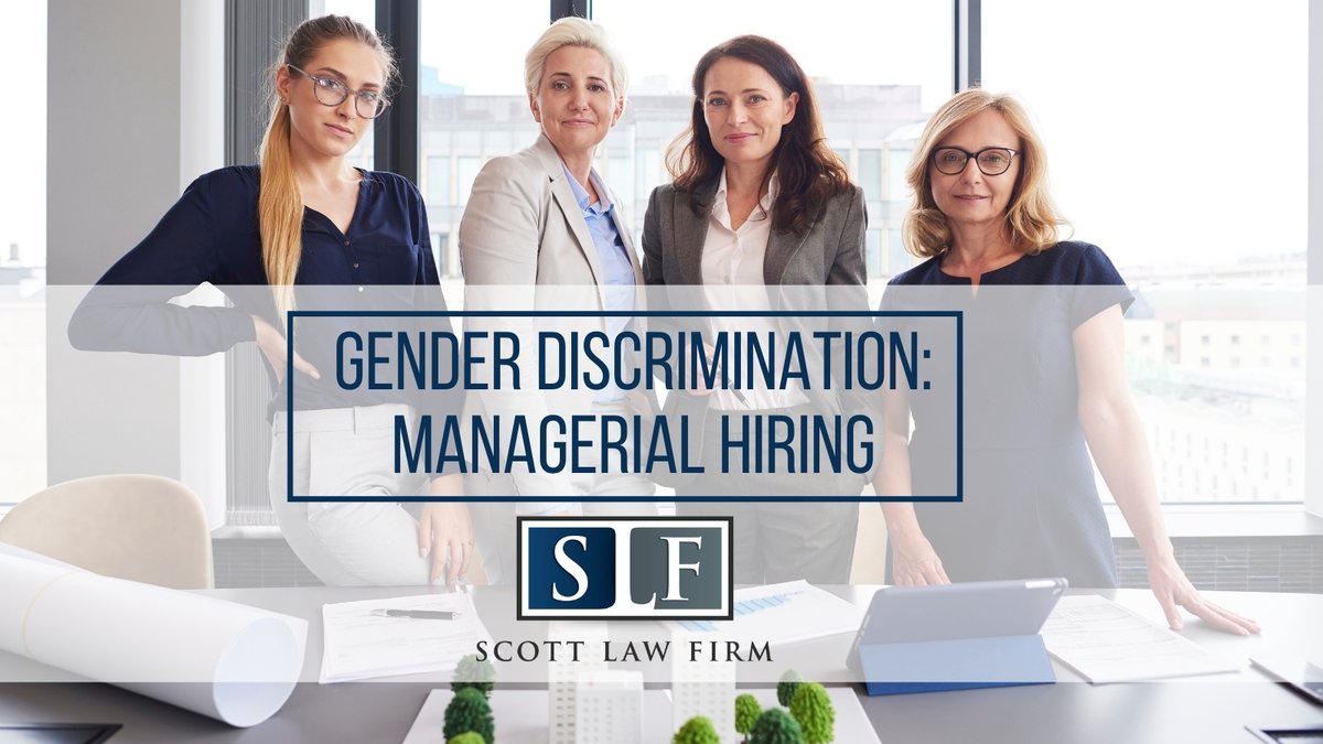 MattScottLaw's tweet photo. Did you know that not promoting a woman to a managerial position because the position has been filled by men in the past is an example of gender discrimination? Check out other examples of #genderdiscrimination here: https://t.co/GtsWRRObEx 
#ScottLawFirm #WorkplaceDiscrimination https://t.co/sYLvmRvlBU