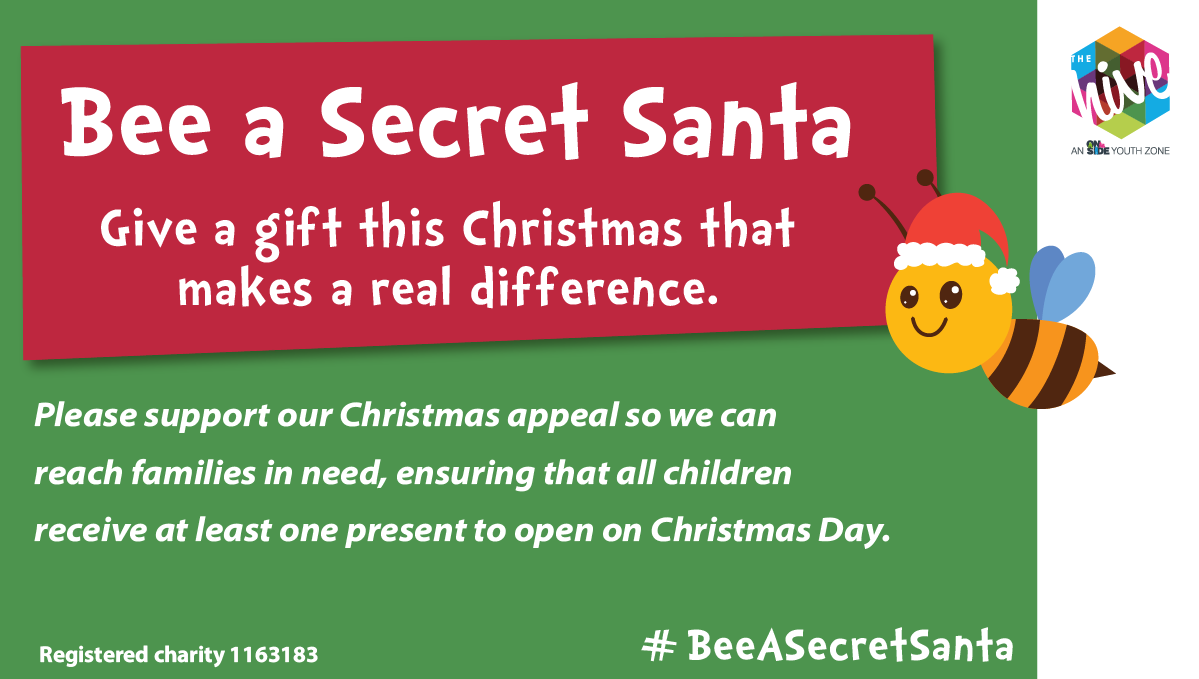TheHiveYZ's tweet photo. Please help us reach those in need, ensuring that children receive a present to open on Christmas Day. π Drop off new, unwrapped gifts at The Hive, or donate at https://t.co/KM2y9QrMdK #BeeASecretSanta #Wirral https://t.co/FXGJGRwKT7