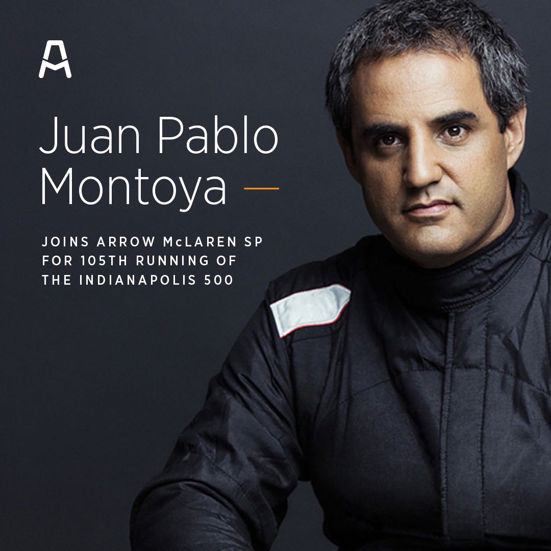 ZBrownCEO's tweet photo. Amped to have @jpmontoya rejoin the McLaren family for the 500. Having him with @ArrowMcLarenSP will be great for the team and for @INDYCAR fans everywhere. https://t.co/9dSgXmOeZy