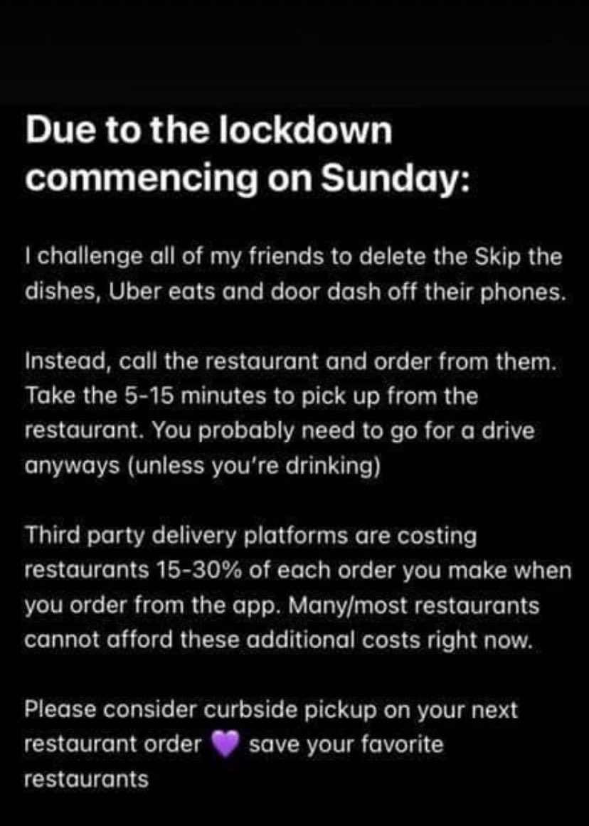 Please consider curb side pickup for your next #takeout order! Save your favourite restaurants. 🍕🌮🍔🥗🍪 #yegtweetup #yeg #yegfood #yeglocal