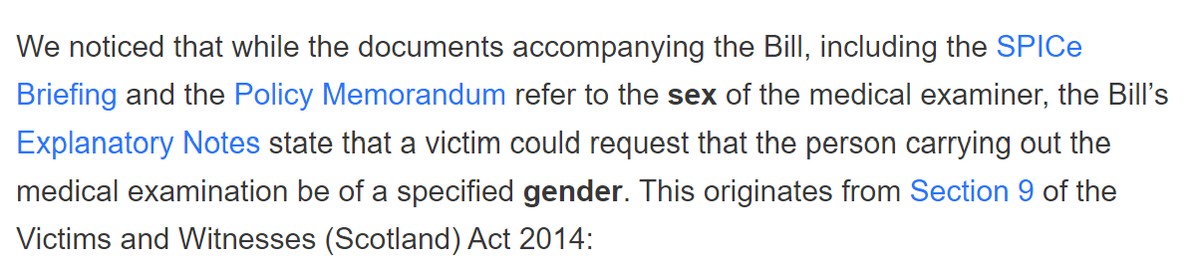 but it can be made less unpleasant by having some control over who may be invading your body, again. From  @ForwomenScot's blog they note that the bill wording, worryingly, mentions the gender of the FME, not the sex 8/  #SexNotGender  #SixWords