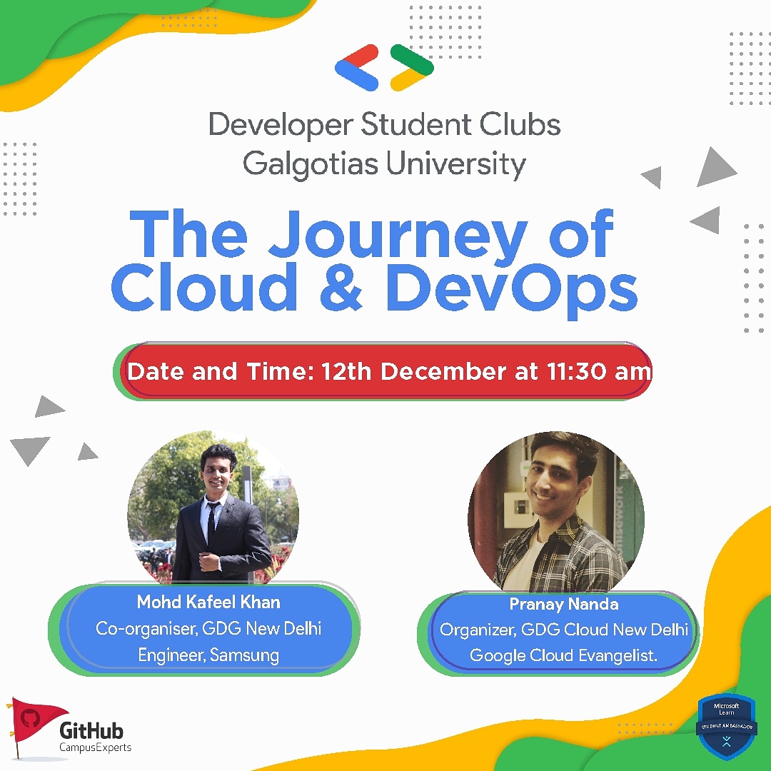 GDSC_GU's tweet photo. Join us on the journey of Cloud and DevOps with @ipranaynanda and @kafeel001khan 😍🥳
Registration link: https://t.co/UmvMYqTRtH https://t.co/Wr9AkgTl8V