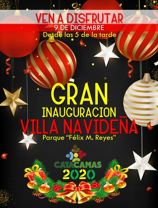 #Todolohacemosbien

#Navidad2020
✔  INVITACIÓN  |   La Municipalidad de Catacamas inaugura este #MIERCOLES 9 de diciembre la "Villa Navideña" del pueblo. "ven a disfrutar la Navidad Catracha" en el parque Félix M. Reyes.

😷 #USAtuMASCARILLA.