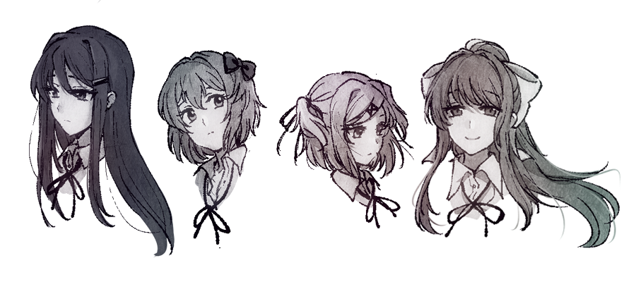 モニカ(DDLC) ,Yuri(DDLC) 「? faces https://t.co/u8c7DfGmiv 」|そのイラスト