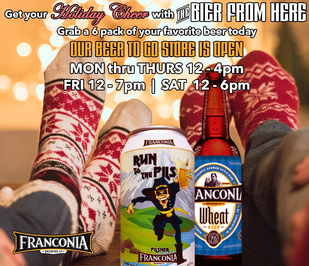Grab a 6 pack of Holiday Cheer from The Bier From Here 🍻🍻🍻 🍻🍻🍻.
👉 Beer 2 Go Store is Open 👉Mon thru Thurs 12 - 4pm 👉Fri 12 - 7pm 👉Sat from 12 - 6pm