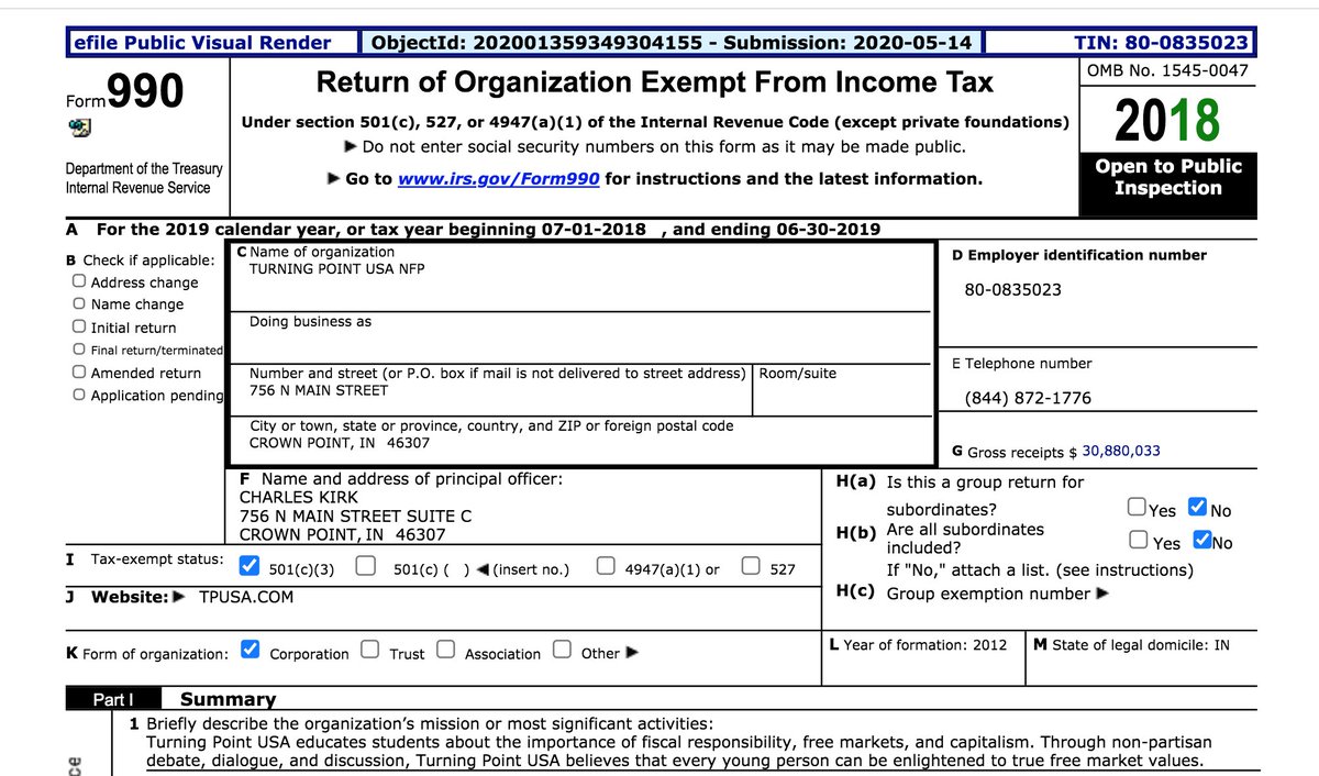 When the Biden administration appoints a head of the  #IRS, they should take a closer look at financial reporting of Charlie Kirk's 501(c)(3) tax-exempt organization Turning Point USA. Kirk told the IRS that TPUSA is 'non-partisan' -- and he collects $300K a year.   https://twitter.com/propublica/status/1336468922342772739