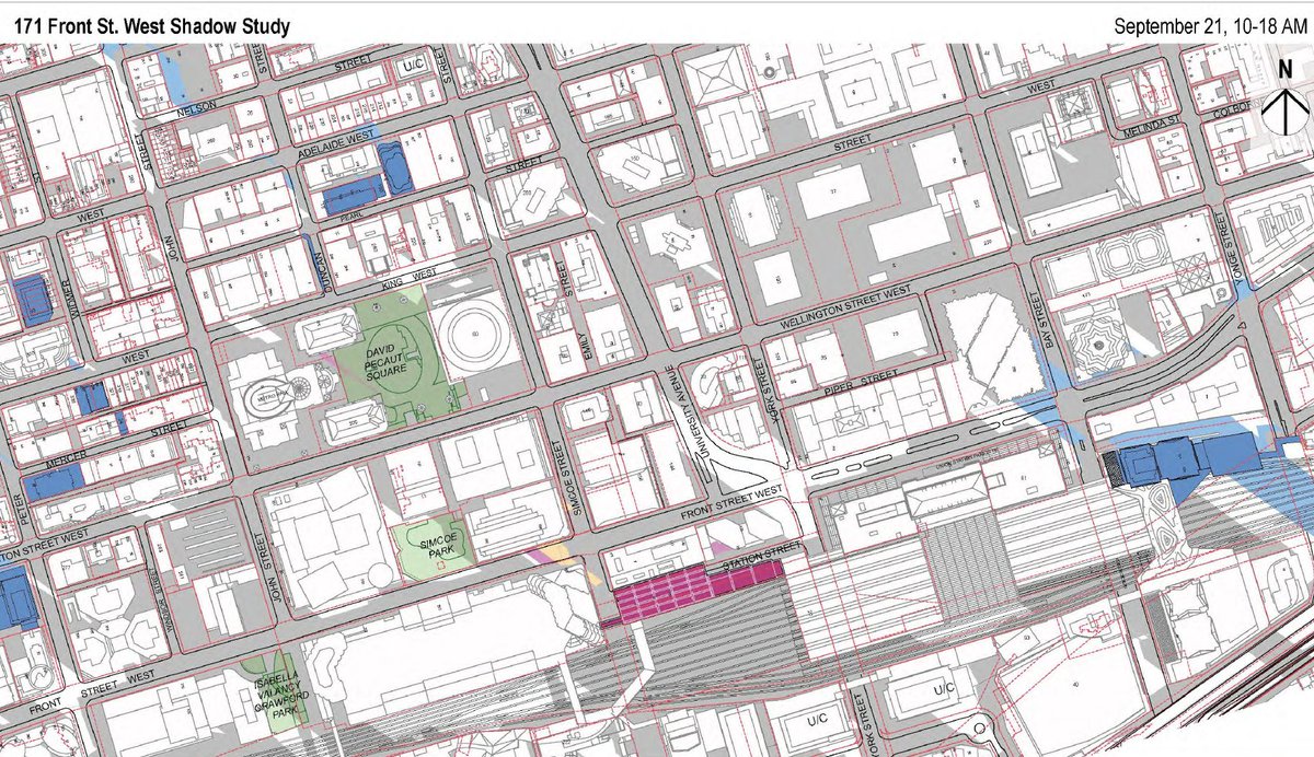 City planning claims there are other issues. Planner Lynda Macdonald: "The proposal does cast net new shadows on David Pecaut Square at 10:18am on September 21st.” That tiny pink sliver. 5/