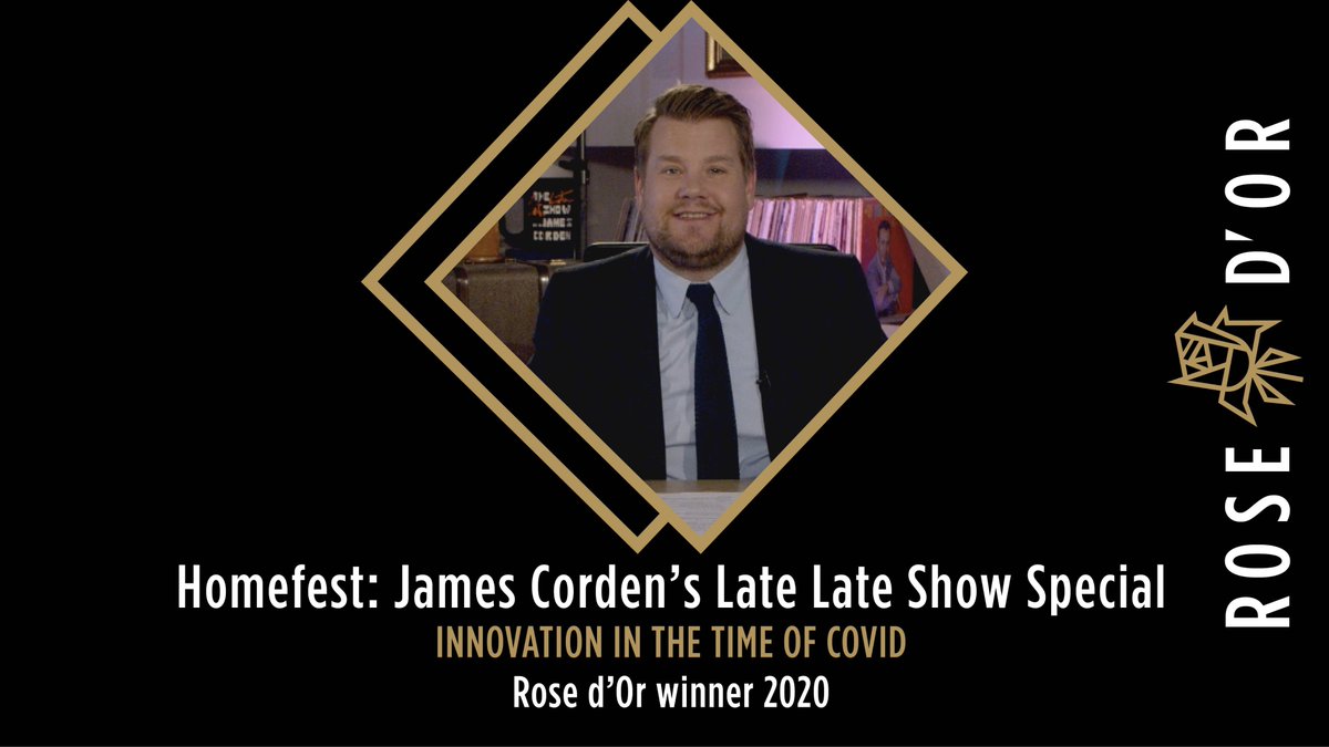 Congratulations to Homefest: James Corden’s Late Late Show Special - winner of the Rose d’Or Award for Innovation in the Time of Covid!
@Fulwell73 / <a href="/CBS/">CBS</a> / @ViacomCBS / @ViaCBSGlobalDst  

#RosedOrAwards #Homefest <a href="/JKCorden/">James Corden</a> #LateLateShow