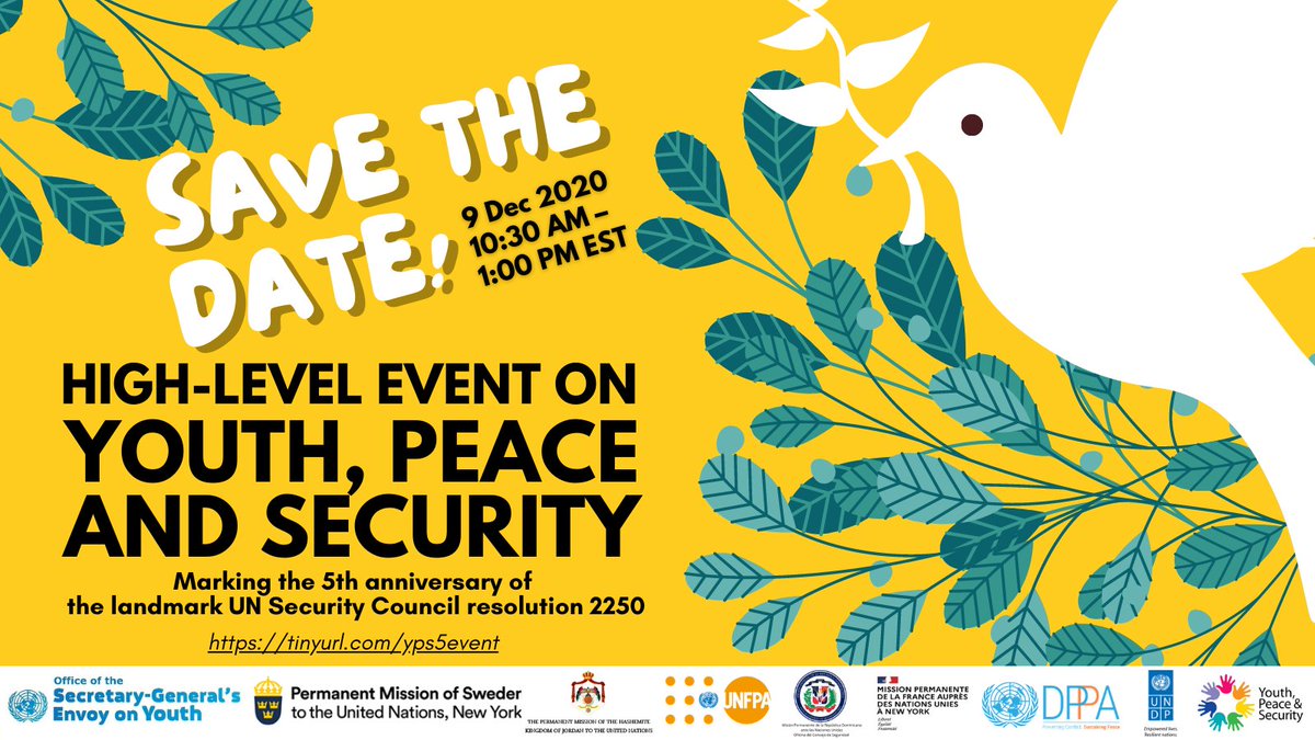 🔴 LIVE NOW! 🔴

To celebrate the 5th anniversary of the Youth, Peace and Security agenda, we are inviting everyone to join the high-level event. 

🗓️ WED, 9 DEC
🕐 10:30 AM EST
👉 TINYURL.COM/YPS5EVENT