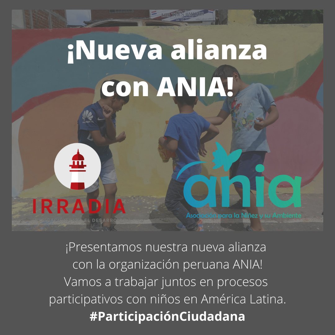 📣 ¡Nueva alianza! Nos juntamos con <a href="/ania_org/">ANIA ORG</a> para desarrollar proyectos de #ParticipaciónCiudadana con niños de distintos países de la región. Trabajaremos con escuelas, comunidades y familias para sembrar la semilla de la participación en los más chicos.