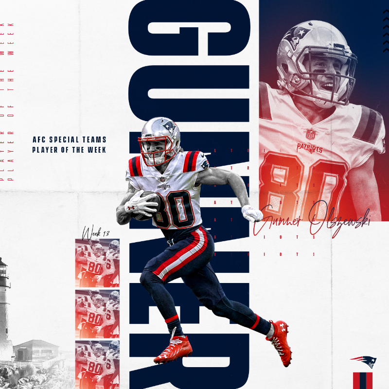 Patriots's tweet photo. From @BSUBeaversFB to AFC Special Teams Player of the Week.

Congrats, @Gunnerolszewsk1: https://t.co/3wqaBqHCcC