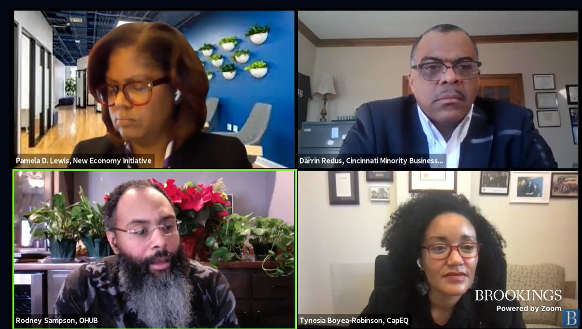 BrookingsMetro's tweet photo. .@RodneySampson says $15 billion could re-skill 1 million Black Americans for the future of work. 11 billion could fuel Black-owned incubators, accelerators, and support for entrepreneurs, he says.  https://t.co/JXX3S2bpER  #MetroRecovery https://t.co/fcJ0ETzuvs