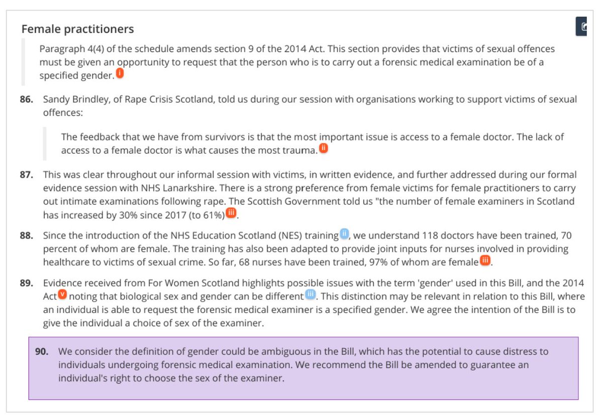 In the Stage 1 of the Bill, the Health and Sport Committee recommended that the sex of the examiner was to be chosen by victims. The Scottish Government disagreed. 11/  #SexNotGender  #sixwords