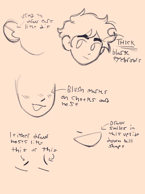 Here's a couple! The ear and eyebrow thing I got from Scott Pilgrim, the mouth and nose thing I got from anime in general, but specifically Pokémon. As for the blush marks I'm honestly not super sure where I got that? https://t.co/4ahgCGohsM 