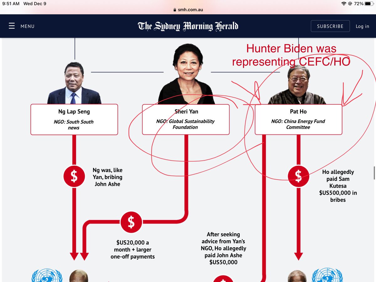 Sheri Yan worked with Hunter Biden’s Patrick Ho who was bribing high ranking UN officials. She was popped in 2015.  https://www.smh.com.au/world/asia/woman-accused-of-being-chinese-influence-agent-tells-her-story-for-the-first-time-20190410-p51cwj.html