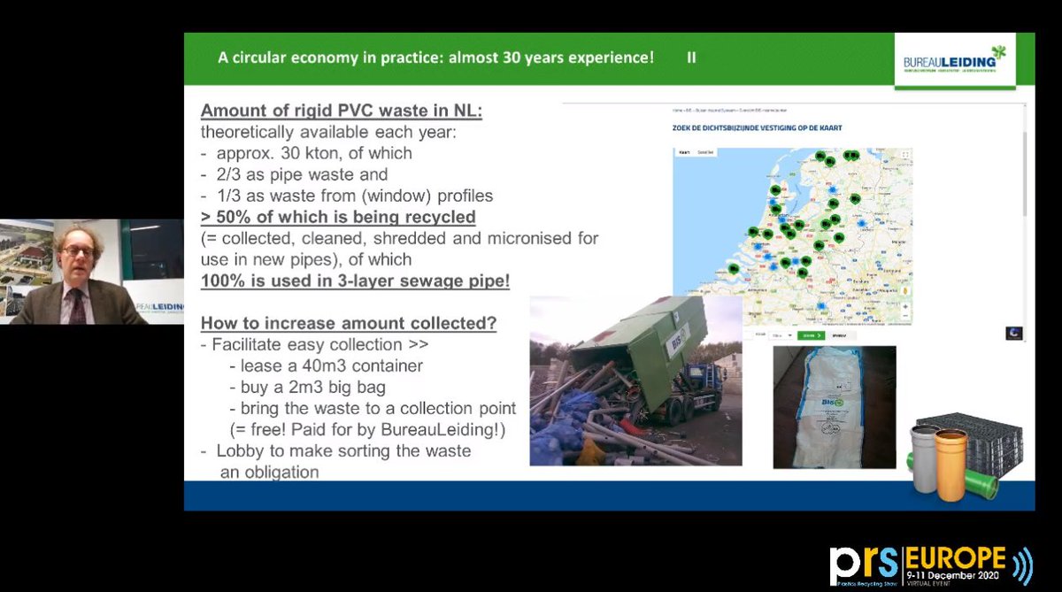 RecyclersEU's tweet photo. #PRSEVirtual: Roger Loop, Director at @BureauLeiding reports that more than 50% of rigid #PVCwaste in π³π± is recycled β»οΈ https://t.co/0d3wUigQSB