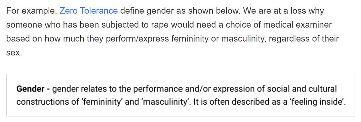 I don't know about you but I really couldn't care less about how someone performs their femininity. I want to know they are female, that's all. 13/  #SexNotGender  #sixwords