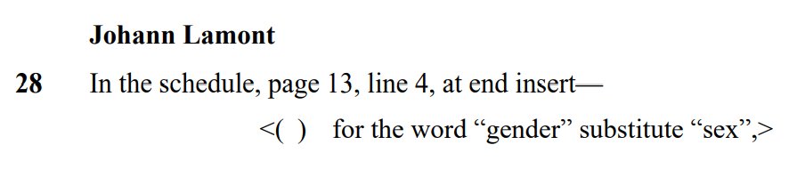 So, we approach Stage 3 and Scot Gov is holding fast onto gender. However,  @JohannLamont has submitted an amendment to try and force a last minute change of heart from the Gov. Six simple words : 14/  #SexNotGender  #sixwords