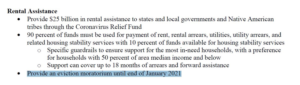🚨THIS JUST IN: I just received a copy of the framework for the bipartisan Emergency COVID Relief Act of 2020 that Senators are working on as we speak. They propose extending the eviction moratorium...until the end of January 2021. Which is...confusing... 1/