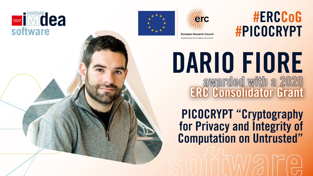 IMDEA_Software's tweet photo. π The researcher @dariofiore0 wins a #ERCCoG for the project #PICOCRYPT. He will research to invent a new generation of cryptographic protocols for computing securely on untrusted machines, cost-effectively & suitable for future application scenarios.
βΉοΈ https://t.co/5b33f2Cmqy https://t.co/uVrfB3xYOX