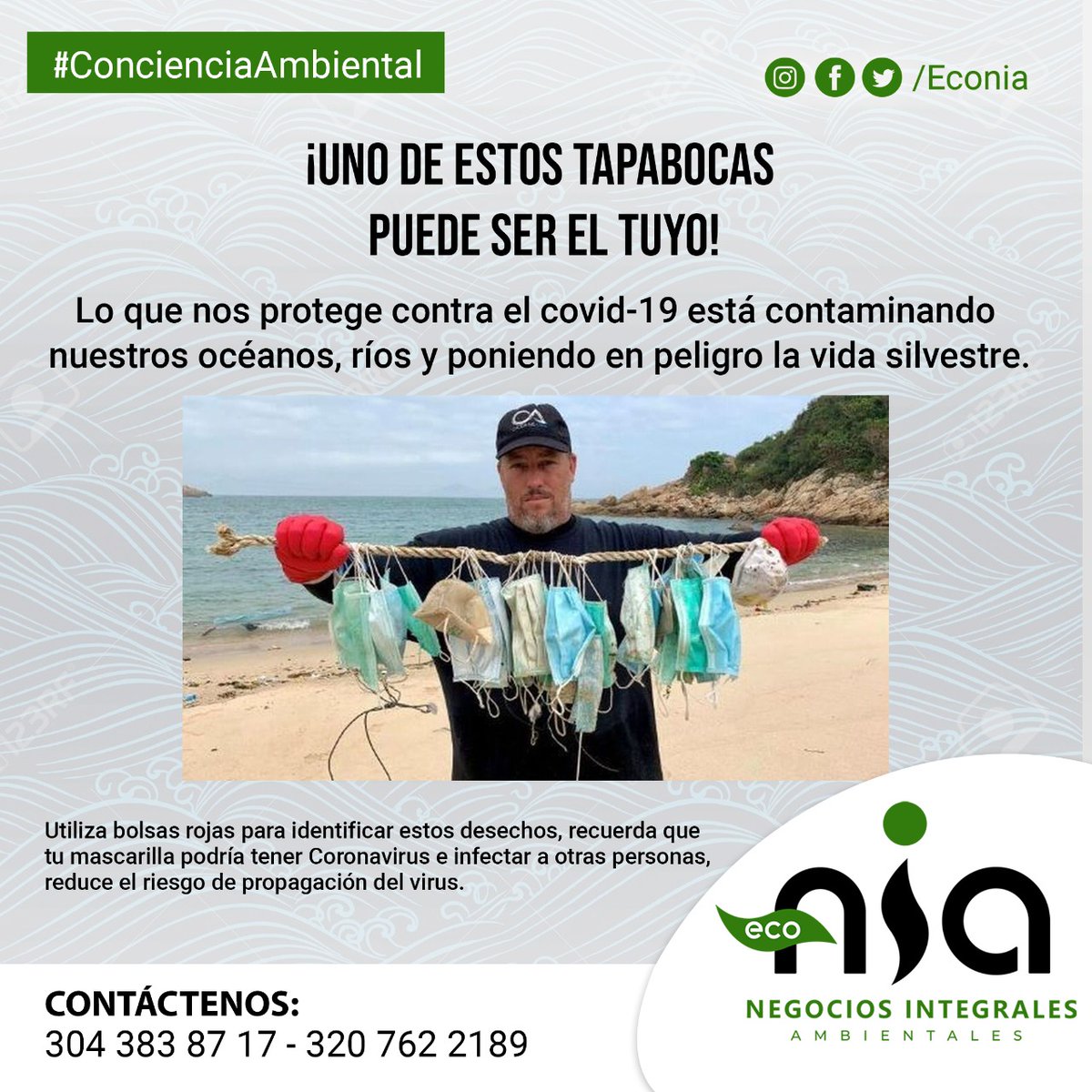 NIANegocios's tweet photo. #FelizMiercoles Esto es justo con nuestro medioambiente? Protejamos adecuadamente nuestro entorno, evitemos contaminar y poner en riesgo la vida silvestre.
#econia #tapabocas #Feliz9 #somoseconia #felizdia #Hoy9 #medioambiente #sostenibilidadambiental #concienciaambiental #El9 https://t.co/nKwXd8bOWD