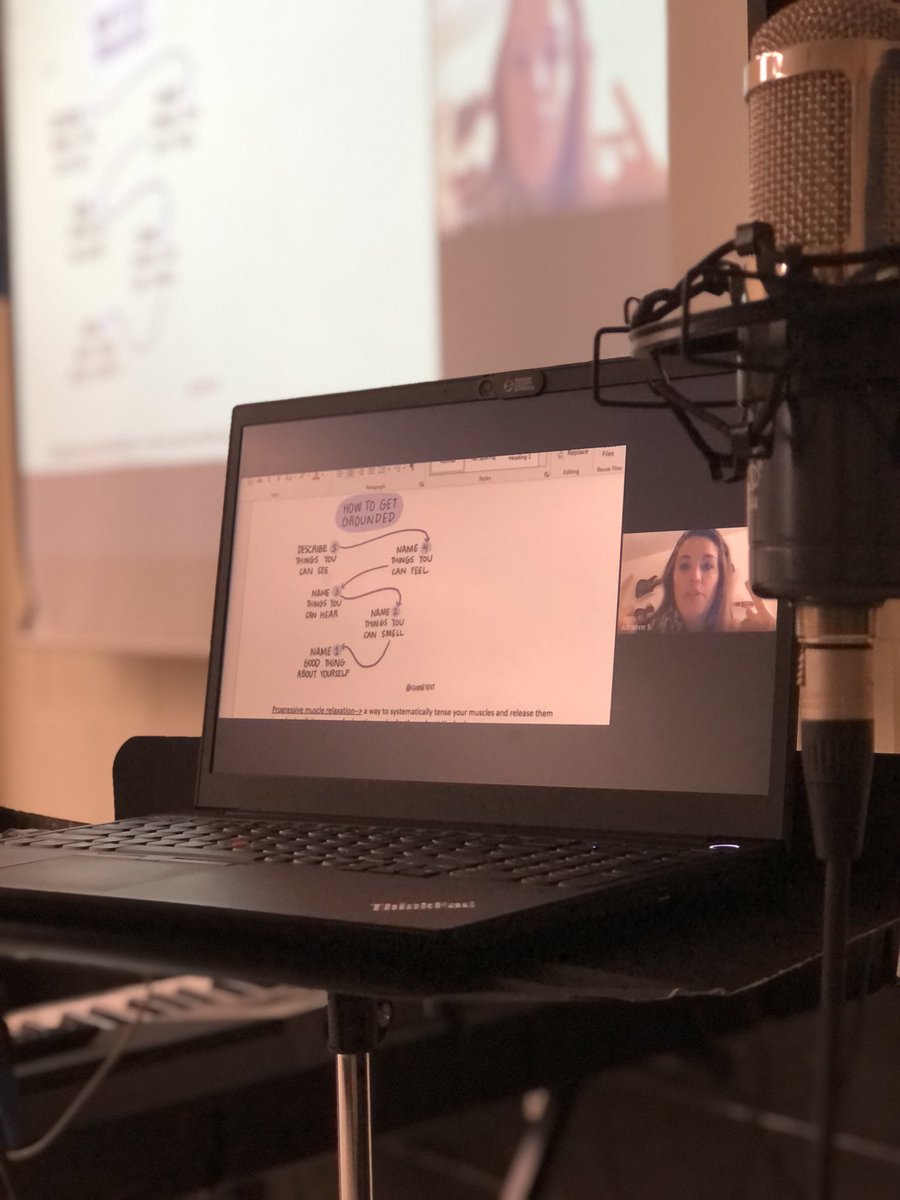 PersonHSBand's tweet photo. We’re incredibly grateful that Dr. Adrienne Steiner and Dr. Virginia Driscoll of the @EastCarolina School of Music were able to join us last Tuesday to talk about stress management and music therapy. Students learned strategies to use on exams, auditions, and interviews! https://t.co/fxzEo9kC35