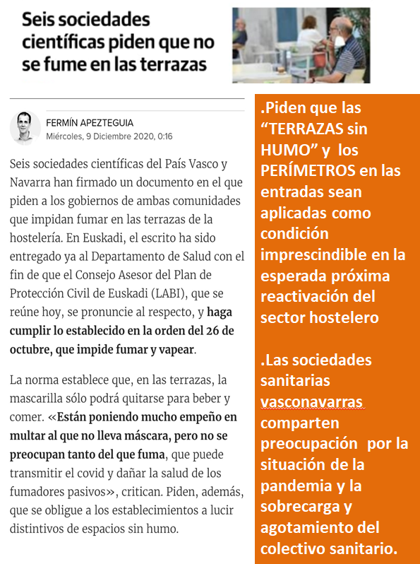 AireBerri's tweet photo. VUELTA A LOS BARES EN #TERRAZASsinHUMO Y CON #MASCARILLA. Las SOCIEDADES MÉDICAS y de ENFERMERÍA piden a @OsasunEJGV CUMPLIR la norma de NO FUMAR #TABACO ni VAPEAR en la HOSTELERÍA 

@osatzen @svncardio @svnpar @EFEKEZE @aepap @svnpsiquiatria @aireberri https://t.co/mgOdJdkNtQ