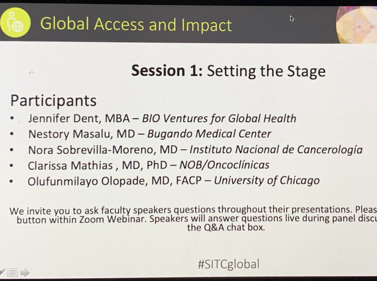 BernardAFox's tweet photo. Great panel discussion 2 end 1st session - Pathway to equity / #SITCGlobal @BIOVentures @BugandoC @incanMX @clarissamathias #NOB #oncoclinicas @UChicago / #clintonhealth // @parkerici @ClintonHealth #Uganda #Lagos #Tanzania #Brazil #CostaRica #Africa @BillGates @JoeBiden https://t.co/k0ibjiiEsc