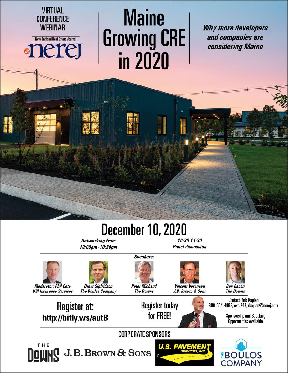 The state of Maine has so much to offer, that is why the y have a upward trend in population, industry, and CRE development Join to find out more register today:  us02web.zoom.us/webinar/regist…  <a href="/TheBoulosCo/">The Boulos Company</a> <a href="/MainePropLLC/">MainePropertiesLLC</a> <a href="/NEREJ/">NEREJ</a> #CRE #Maine #RealEstate #Property