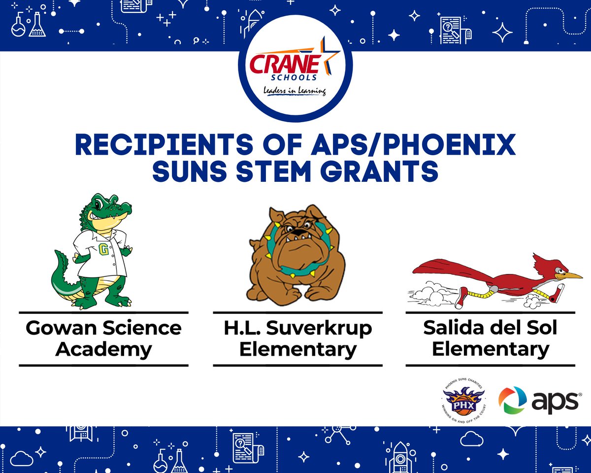 CraneSchools's tweet photo. Thanks to a grant sponsored by @apsfyi and @Suns, 3 Crane schools will be able to fund innovative STEM projects and programs with their students. We're fortunate to have such amazing partners to provide rich learning experiences. #ThankYou #STEMupAZ
https://t.co/RERjPTQ1wo https://t.co/U0QNhB4gnD