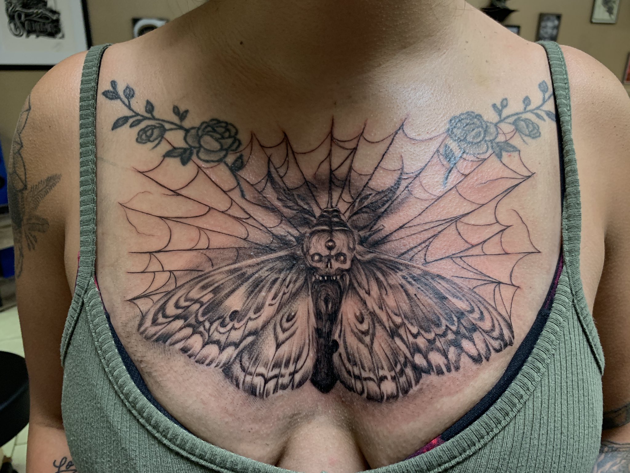 Mosaic Moth chest tattoo by Coen Mitchell  Post 14608