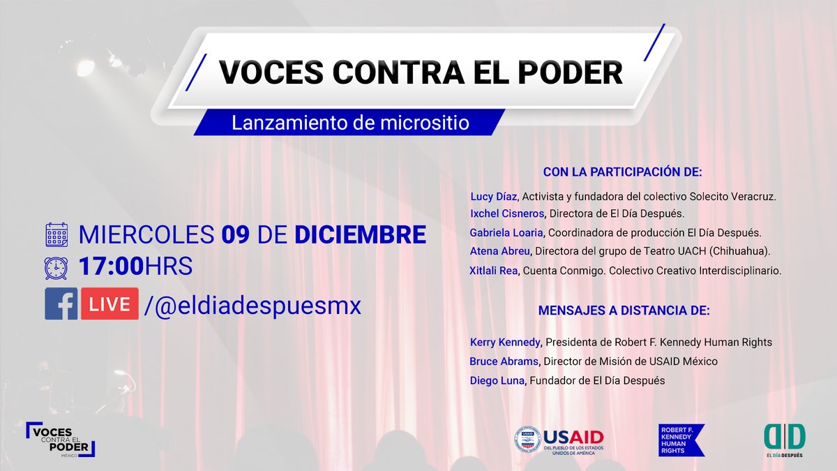 eldiadespuesmx's tweet image. 👉HOY, HOY, HOY, HOY, HOY 👈

Acompáñanos y conoce la evolución de Voces Contra el Poder. Historias de personas defensoras de derechos humanos y Teatro en un sólo espacio. 
#ElTeatroTransforma  #DefiendoAQuiénDefiende