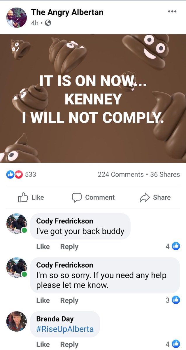 Joshua "the Angry Albertan" Switzer-Crowe, our local far-right piano tuner, says that it's on now and he won't comply. Also Kenney is cancelling Christmas. (5/8)