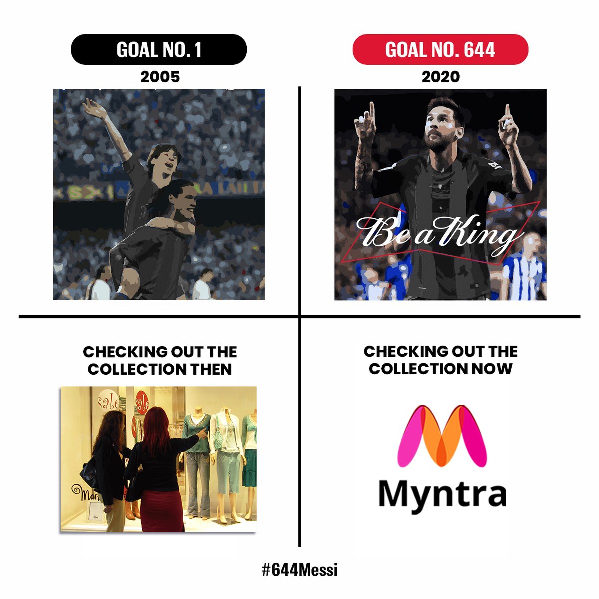 myntra's tweet photo. Congratulations Messi! 
20 years. 1 club. 644 goals. 
#644Messi 
@BudweiserIndia https://t.co/FOoxlkMMUA