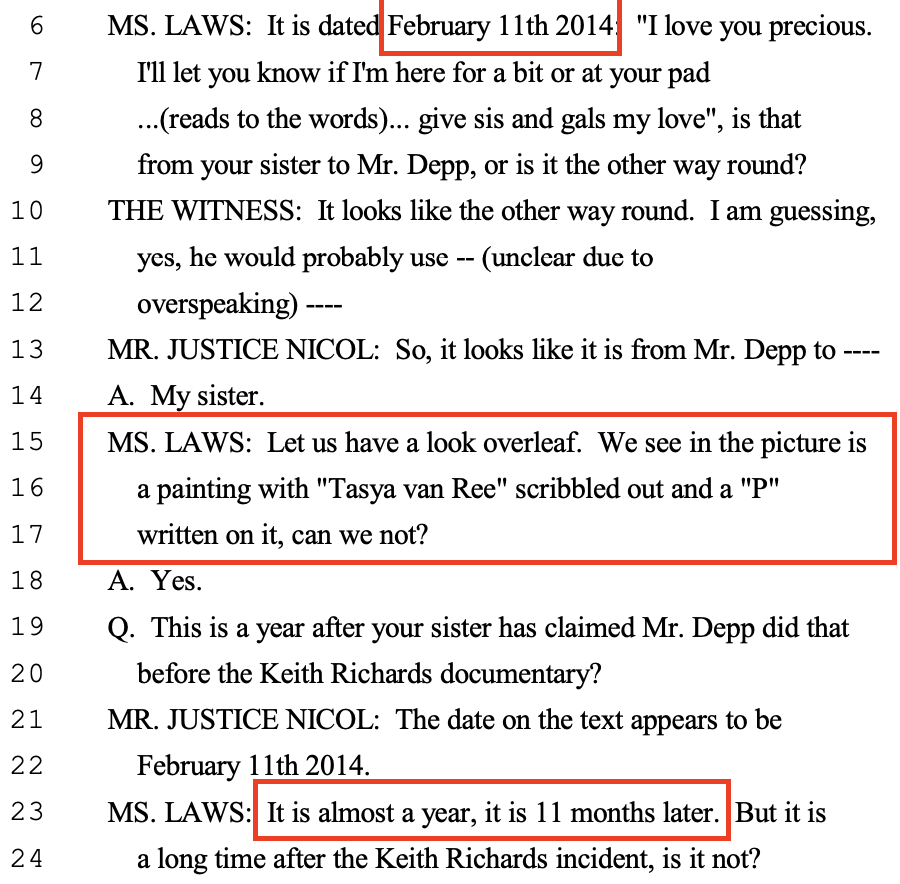 1b. The Van Pee incident is not mentioned in ANY of AH's other statements.2. The text message between WH & JD discussing & showing the Van Pee incident is dated February 14, 2014