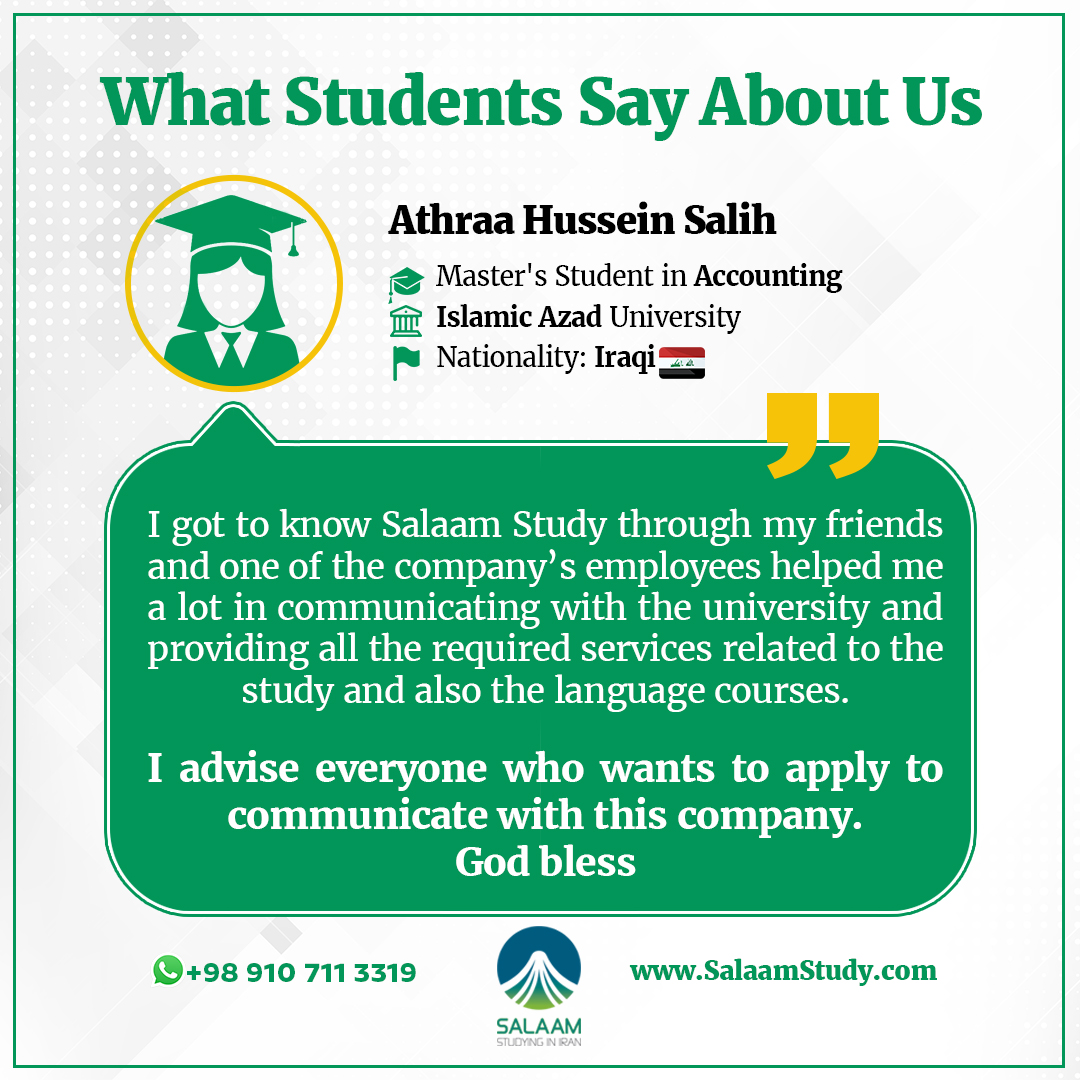 SalaamStudy's tweet photo. What Students Say About Us
Athraa Hussein Salih
Master's Student in Accounting
Islamic Azad University 
Nationality: Iraqi

WhatsApp: +989107113319

#SalaamStudyTestimonials #SalaamStudy  #StudyInIran  #StudyingInIran  #StudyAbroad  #Study_in_Iran  #Studying_in_Iran https://t.co/bQT77PowgC