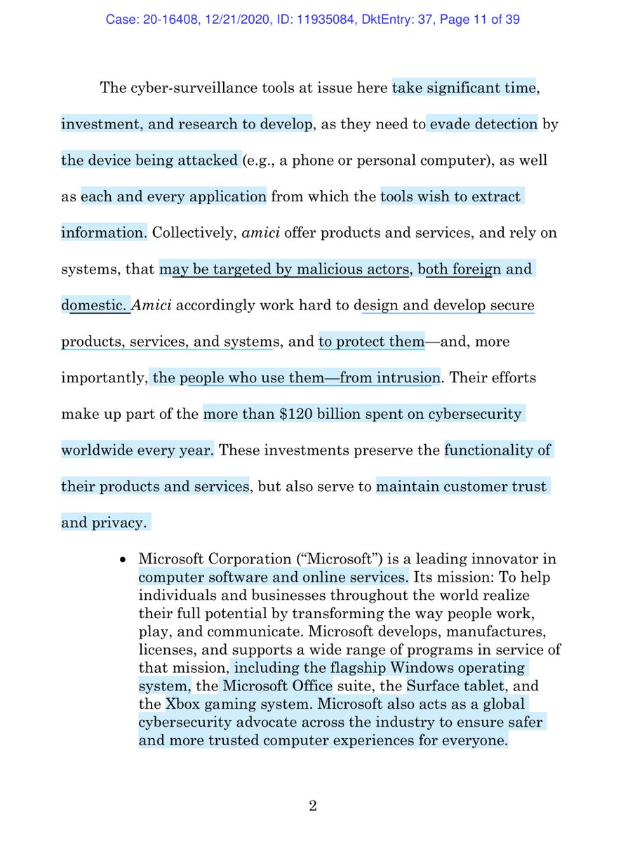 As you’ll recall NSO/QTech repeatedly argued FISA...essentially that they are “immune” & out of reach of our Judicial System “...amici explain how immunizing uses of privately developed cyber-surveillance tools would dramatically increase systemic cybersecurity risk...”