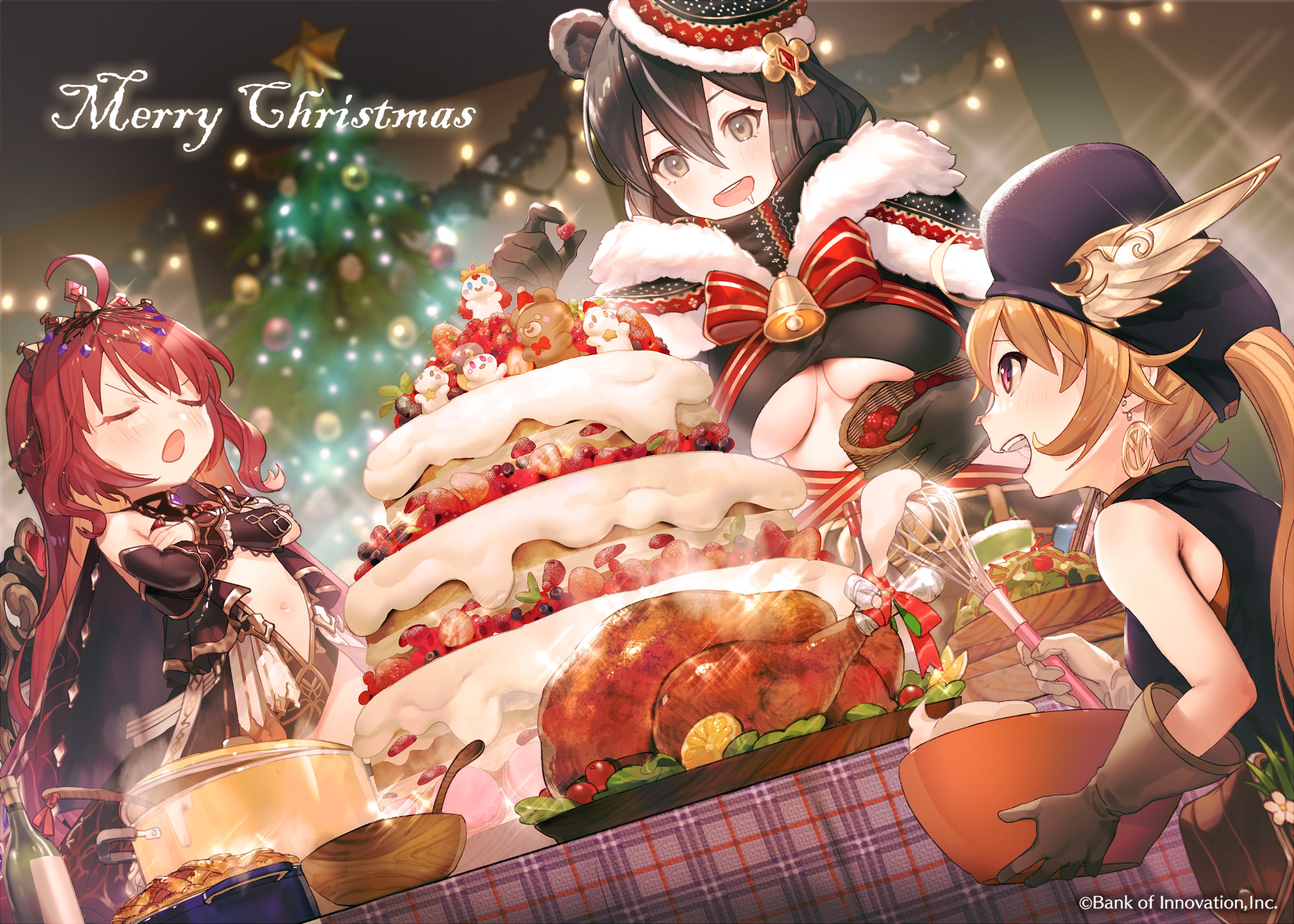 幻獣契約クリプトラクト 10万dl突破 領主様 本日はデザイナーさんから素敵なクリスマスイラストを頂きましたのでご紹介致します ツキノさんとレレーヌさん達小人の国の方々がクリスマスパーティを開いている所でしょうか 私も負けてい