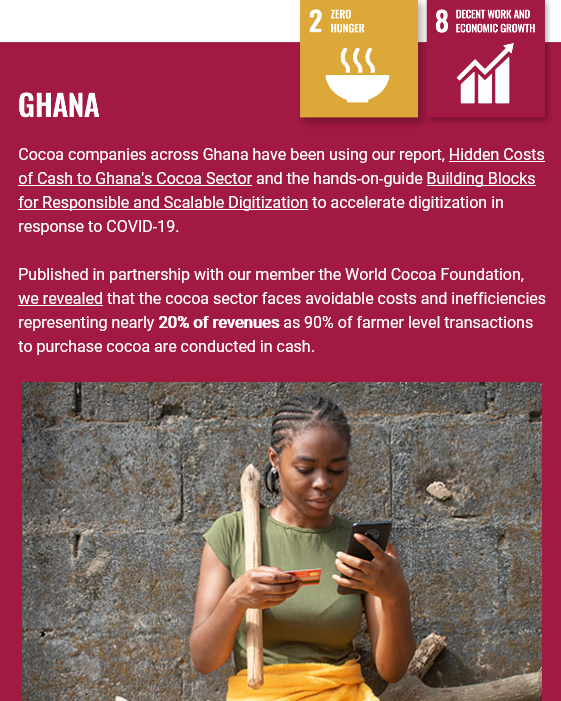 Ghana is a world leader in the use of  #mobilemoney, but 90% of the cocoa farmer transactions are still made in cash. Responsible  #digitalpayments can drive efficiencies & benefit everyone in the value chain, especially the smallholder farmers. http://ow.ly/BiNC50CTKo6&nbsp; #SDG2  #SDG8