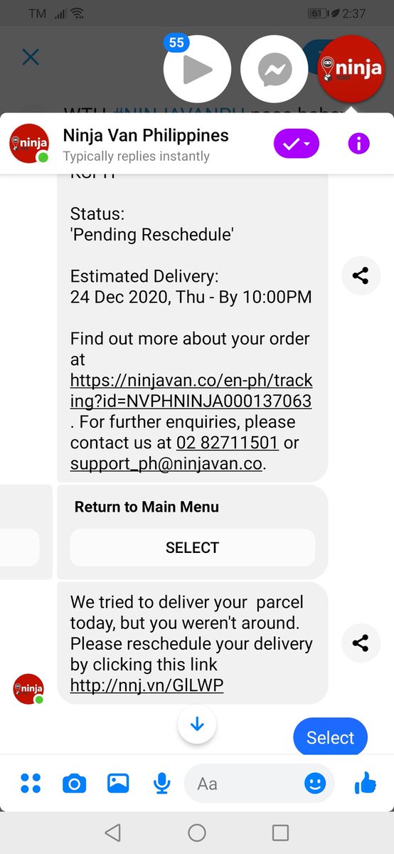 Ninja van tracking number