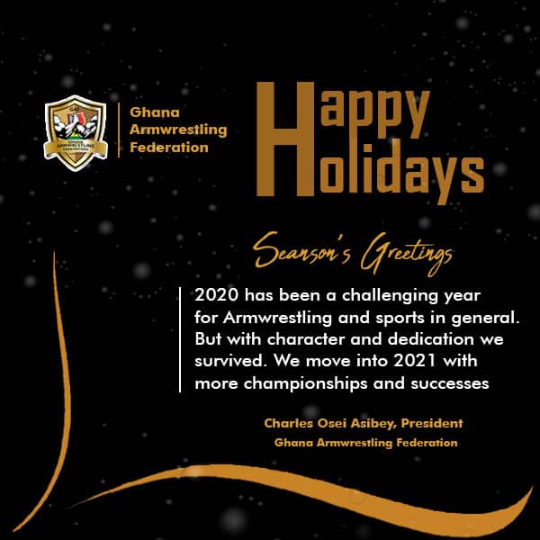 greatoseiasibey's tweet photo. We @ArmwrestlingGh salute our Pullers/Armwrestlers, Coaches &amp; Referees, the Board, Sponsors &amp; Partners, the Media, Followers and all who stood with us during this challenging year.
#SeasonGreetings to U All
Thanks @MOYSGh @Kofikrompharma @twellium_ghana @BrandSurgeMktg @legaci101 https://t.co/LWUY1BUBub