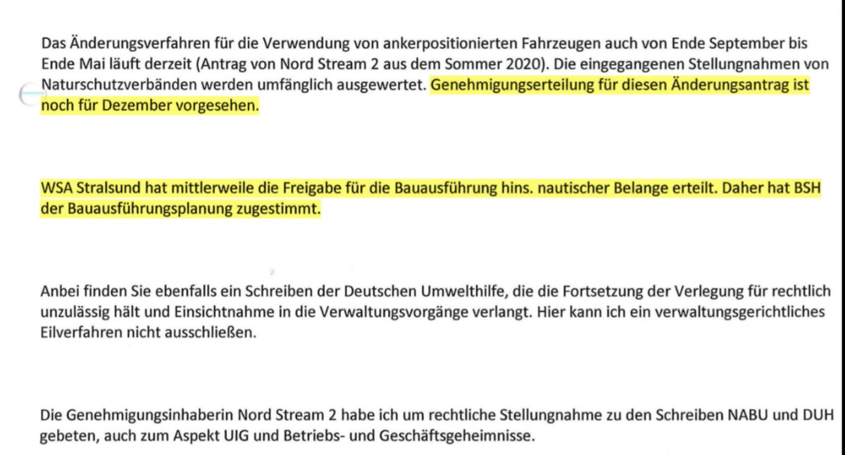 Infrastructure Ministry that  #NordStream2 will receive its construction permission before the end of December - which makes the whole process a sham as the decision was already (politically) made, but is not published.You can read the entire article here: https://www.bild.de/politik/ausland/politik-ausland/nord-stream-2-russen-anwaelte-kippen-amts-entscheid-74596984.bild.html