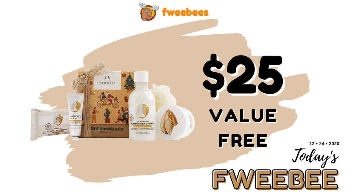 fweebees's tweet image. Today's fweebee is The Body Shop Soothing Almond Milk &amp;amp; Honey small gift set, could be yours for free. Enter now at fweebees.com! #fweebees #dailyfweebee #free #freestuff #freebie #freebies #sweepstakes #SoothingAlmondMilk #TheBodyShop