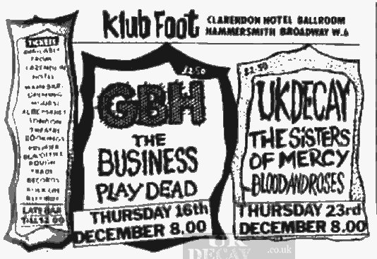 deathrockdotcom's tweet image. This day in 1982: UK Decay,  Blood And Roses , Sisters Of Mercy @ Klub Foot, London
#ukdecay #bloodandroses #postpunk #vintageflyers