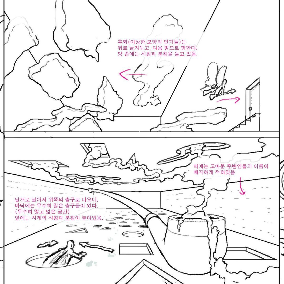 5th and 6th tracks - Paperolls (Feat. Noogi, Don Sign.) and Getaway"He realized there are lots of rooms and lots of doors(holes).He found clock hands and grabbed it."