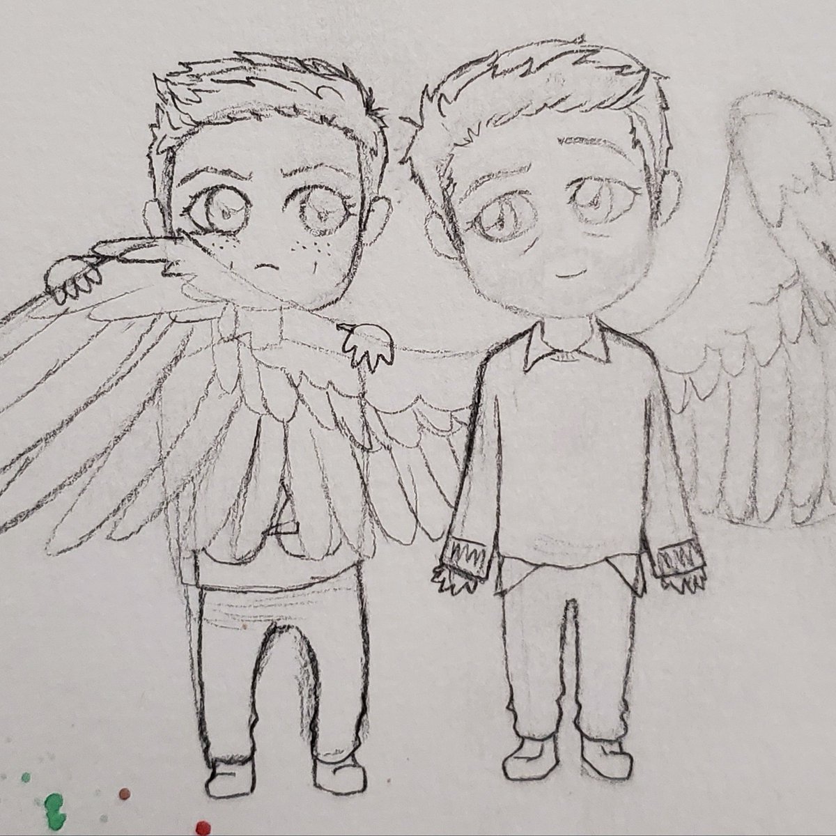 KayRoseBee's tweet photo. 358/366
Working on an ugly Christmas sweater destiel drawing.
💙💚
#Project366 #art #sketchbook #illustration #artist #cas #castiel #castielwinchester #deanwinchester #destiel #casdean #profoundbond #love #uglysweaterparty https://t.co/qOSxn3WuH8