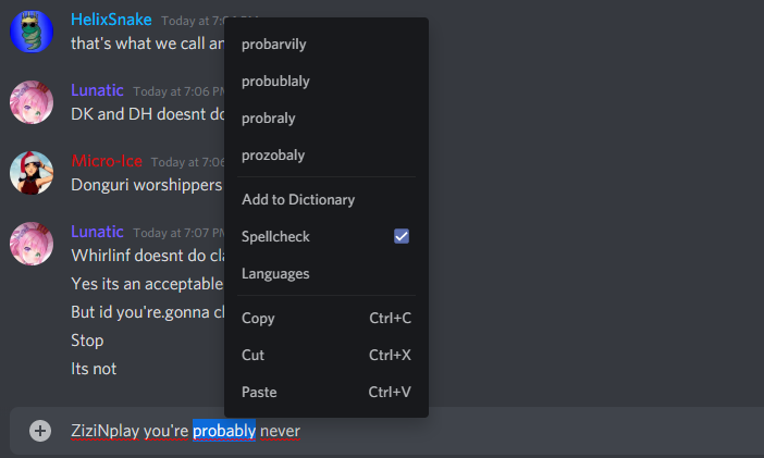 HelixSnake's tweet photo. Bro discord just somehow activated a reverse spell check and I'm fucking dying https://t.co/Yd3NFxnZvE