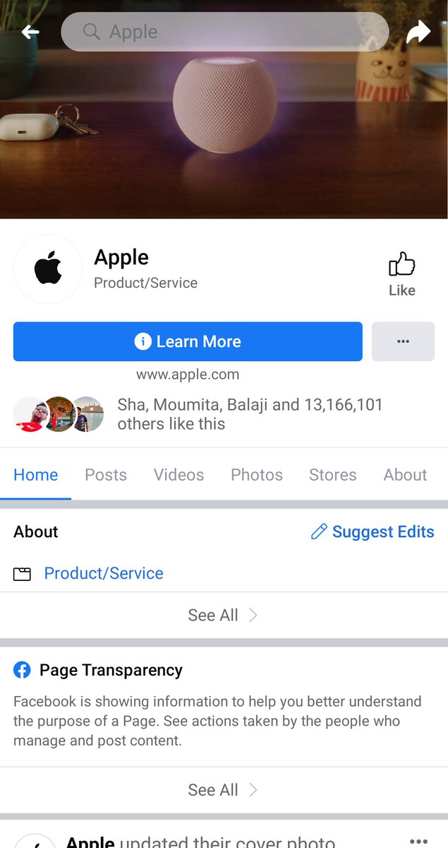 dharmachandru's tweet photo. Facebook Removed Apples Verification on its Facebook Page
#Apple
#Facebook
#FacebookVsApple https://t.co/XXqUBewNjL