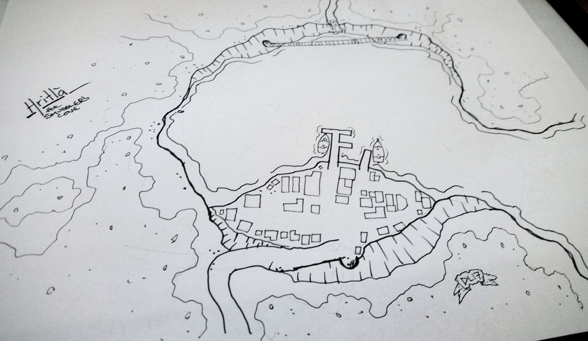 Hritla is a smuggler / pirate enclave on the Southern Continent in our Empire of the Petal Throne campaign. We managed to capture the settlement in two sessions with no die rolling. We burned a third of the pirate fleet to the waterline, and the rest fell into line.